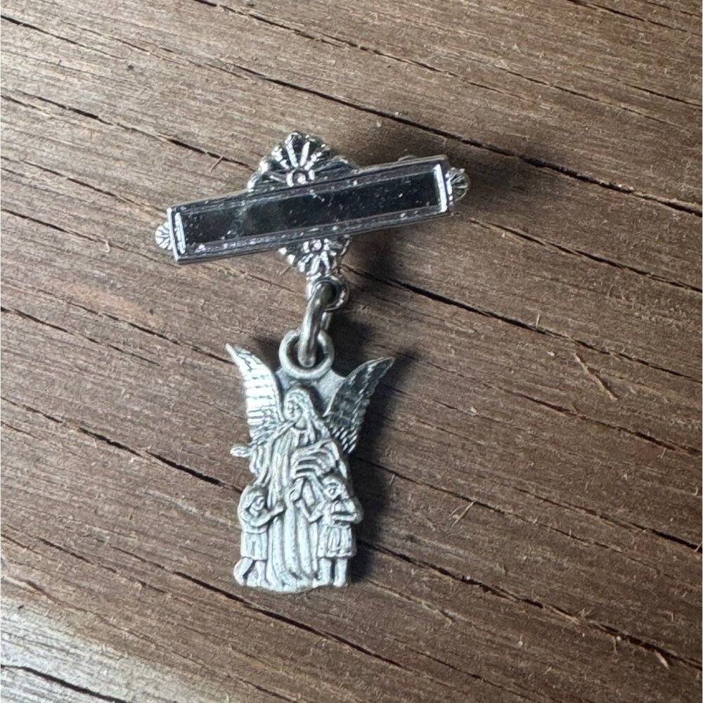 Vintage Sterling Silver Guardian Angel Pin With Children Pendant 1.8g
